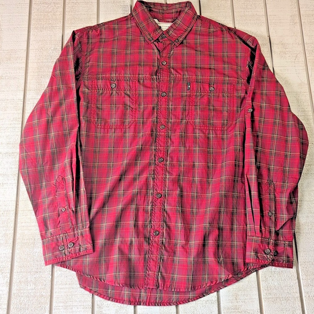 G.H. Bass & Co. Button Down Shirt Mens Large Plaid Red Black Long‎ Sleeve Cotton - Picture 3 of 7